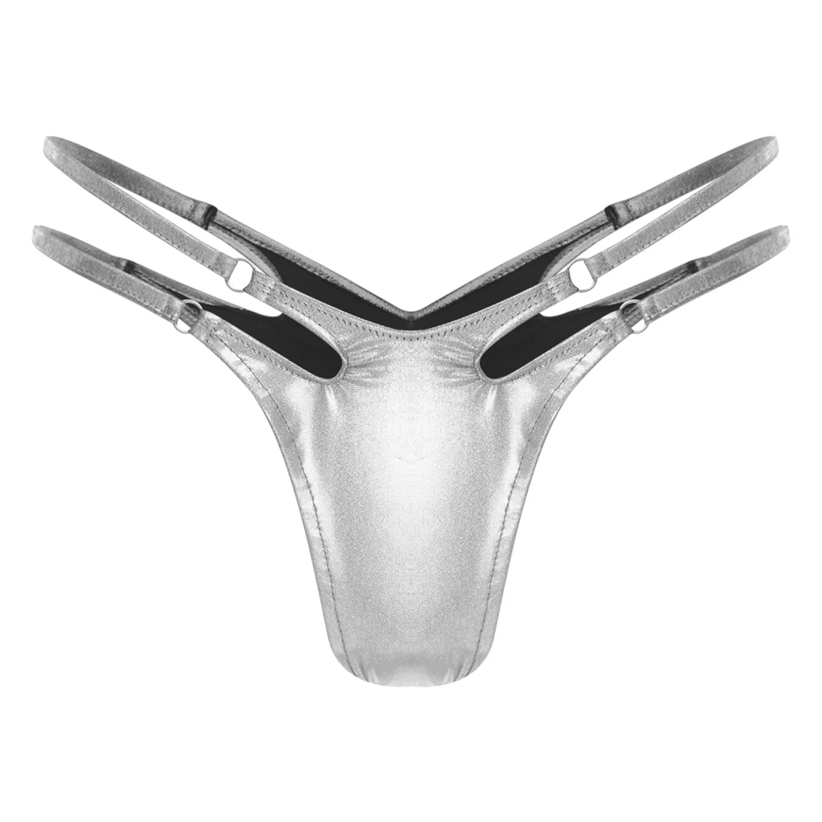 Womens Shiny Metallic Cheeky Bikini Swimwear Briefs Panties O-rings Hollow Out Duble Waistband Briefs Role Play Bikini Underwear image 5