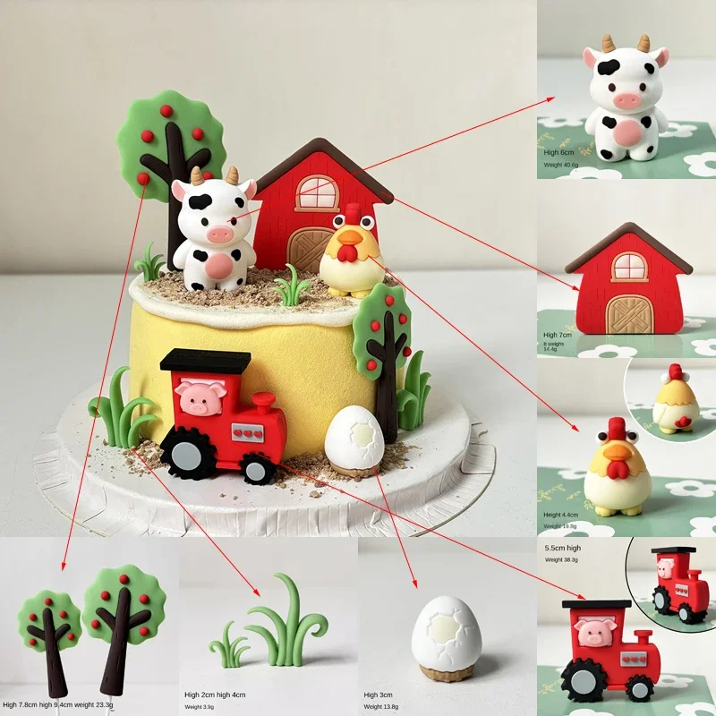 Cartoon Children's Cake Decoration Farm Animal Cow Chick Pig Pastoral Theme Happy Birthday Cake Topper Kids Party Decor Supplie