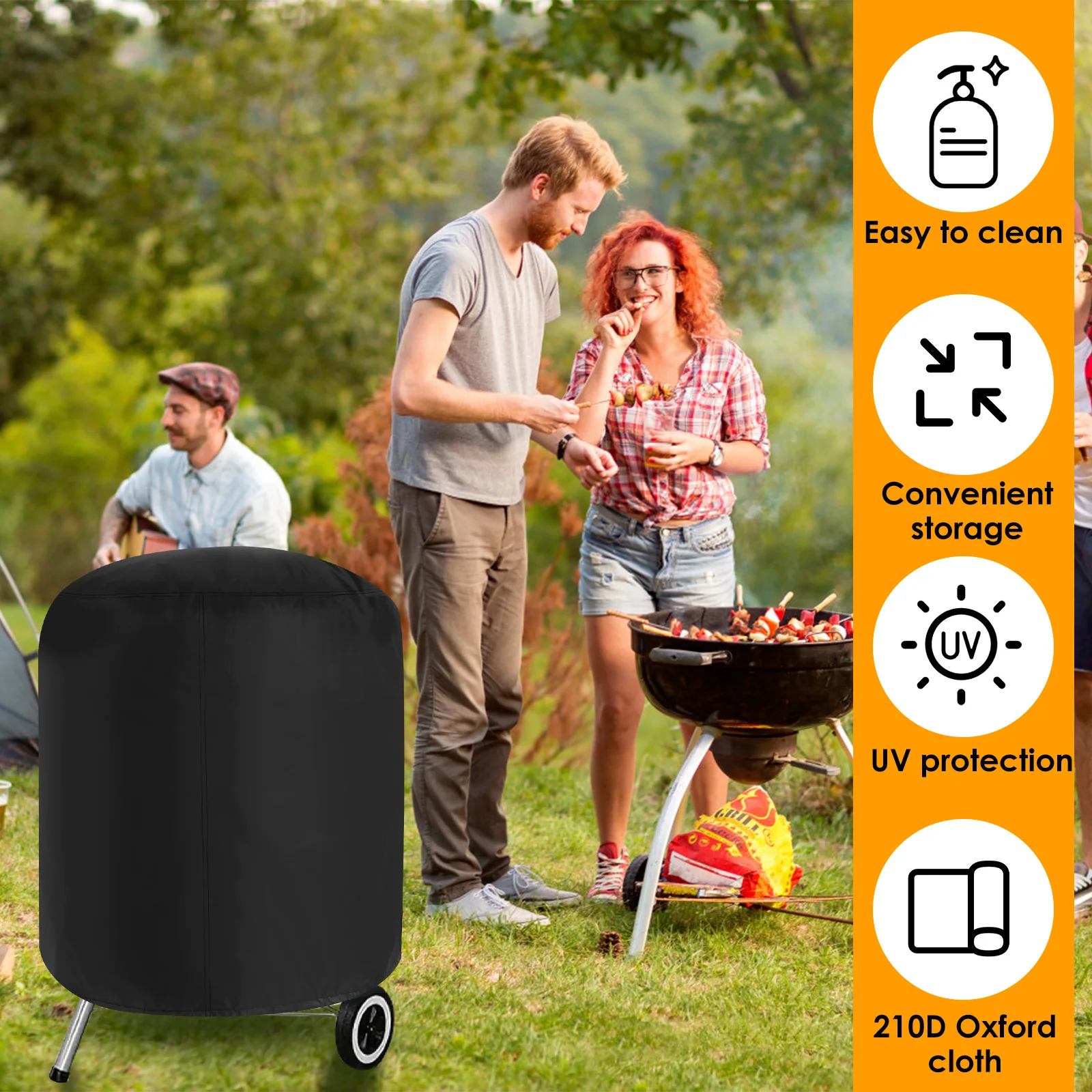 Grill Cover Waterproof Round BBQ Grill Cover Heavy Duty Outdoor Camping Barbecue Charcoal Fire Pit Stove Protection Cover