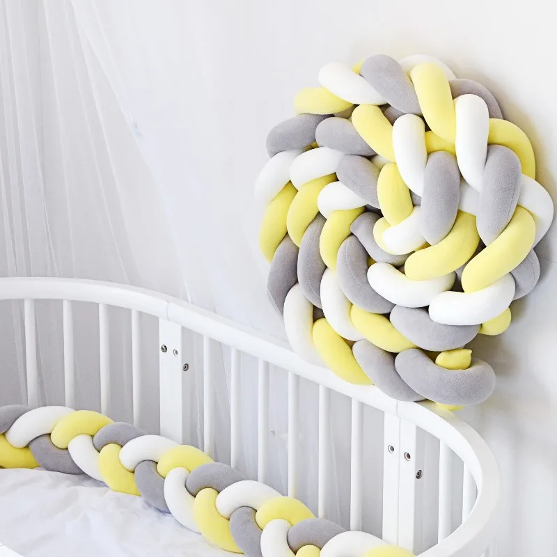 ins new Nordic twist woven crib bed circumference anti-collision long strip three-strand twist braid knotted rope pillow