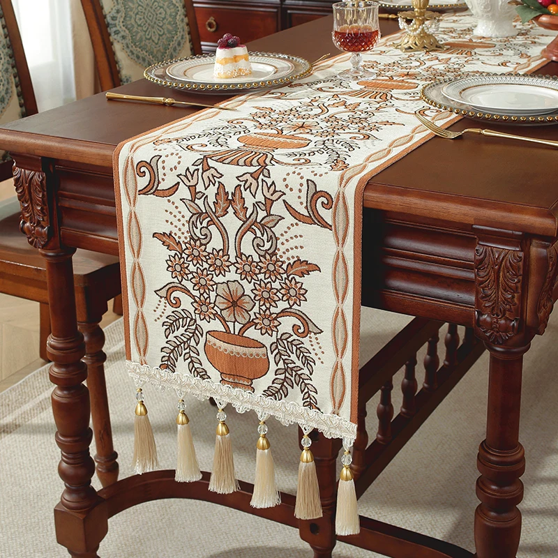 Retro Jacquard Table Runner Luxury Dining Room Coffee Table Runner TV Cabinet Long Table Cloth Home Wedding Party Decoration