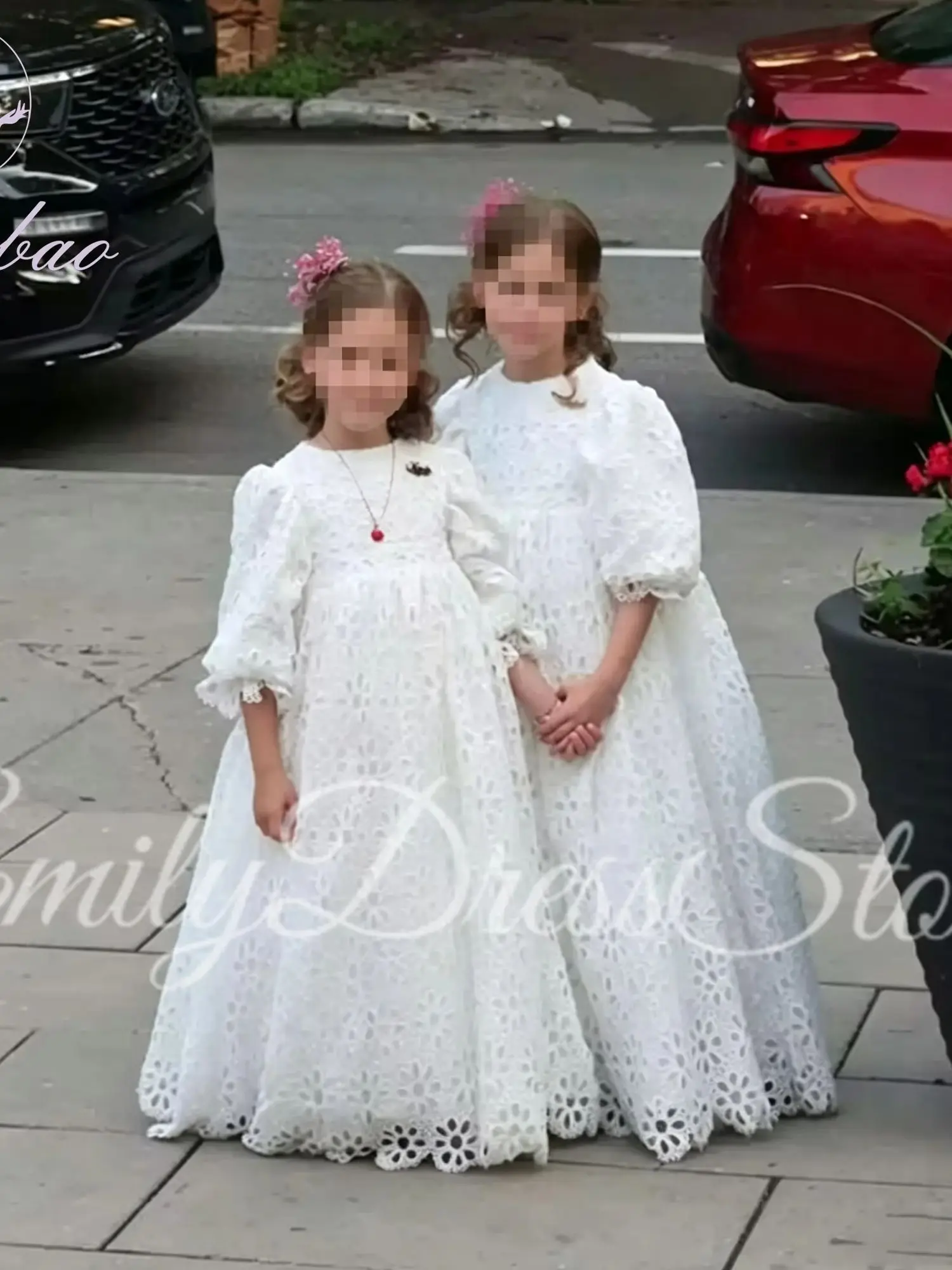 Customized Flower Girl Dress For Wedding Stunning Special Lace Elegant Balloon Sleeve Kids Birthday Party First Communion Gown