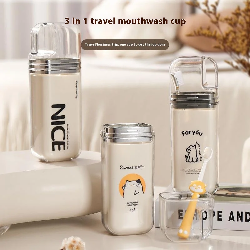 

Универсальная мультяшная зубная щетка и чашка для полоскания рта, портативная для путешествий и домашнего использования, функциональный и креативный набор чашек для мытья рта