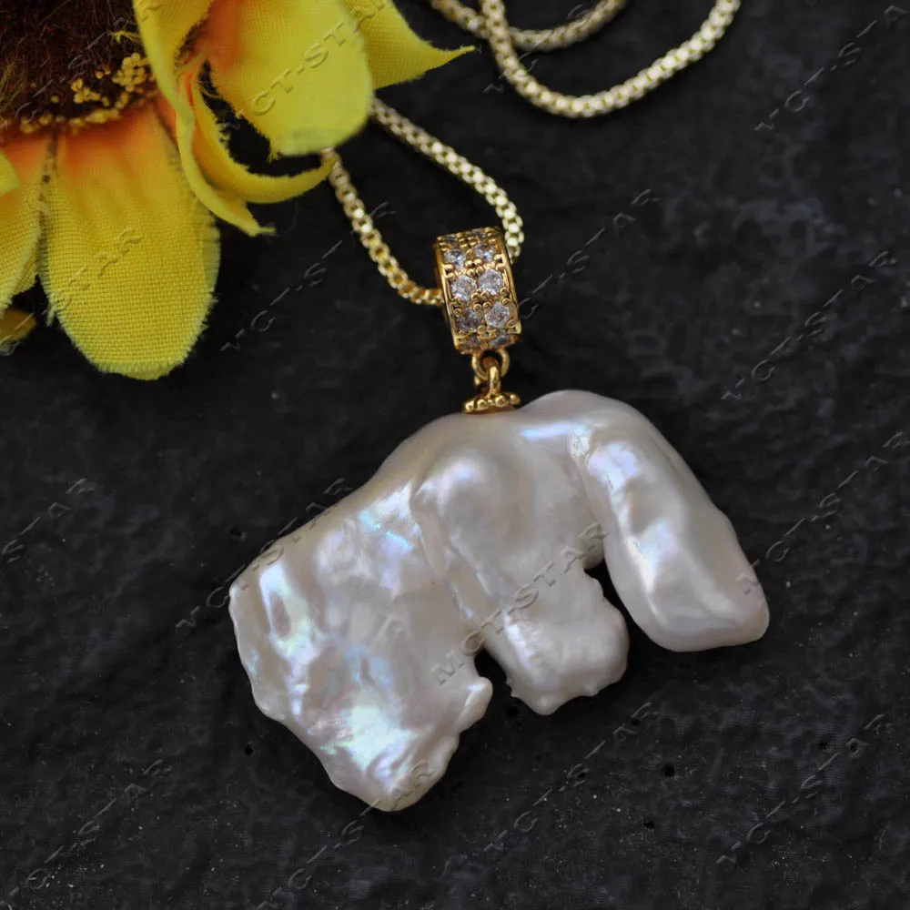 Z14612 Only One 38mm 100% Natural Real White Baroque Keshi Pearl Pendant Chain view 2