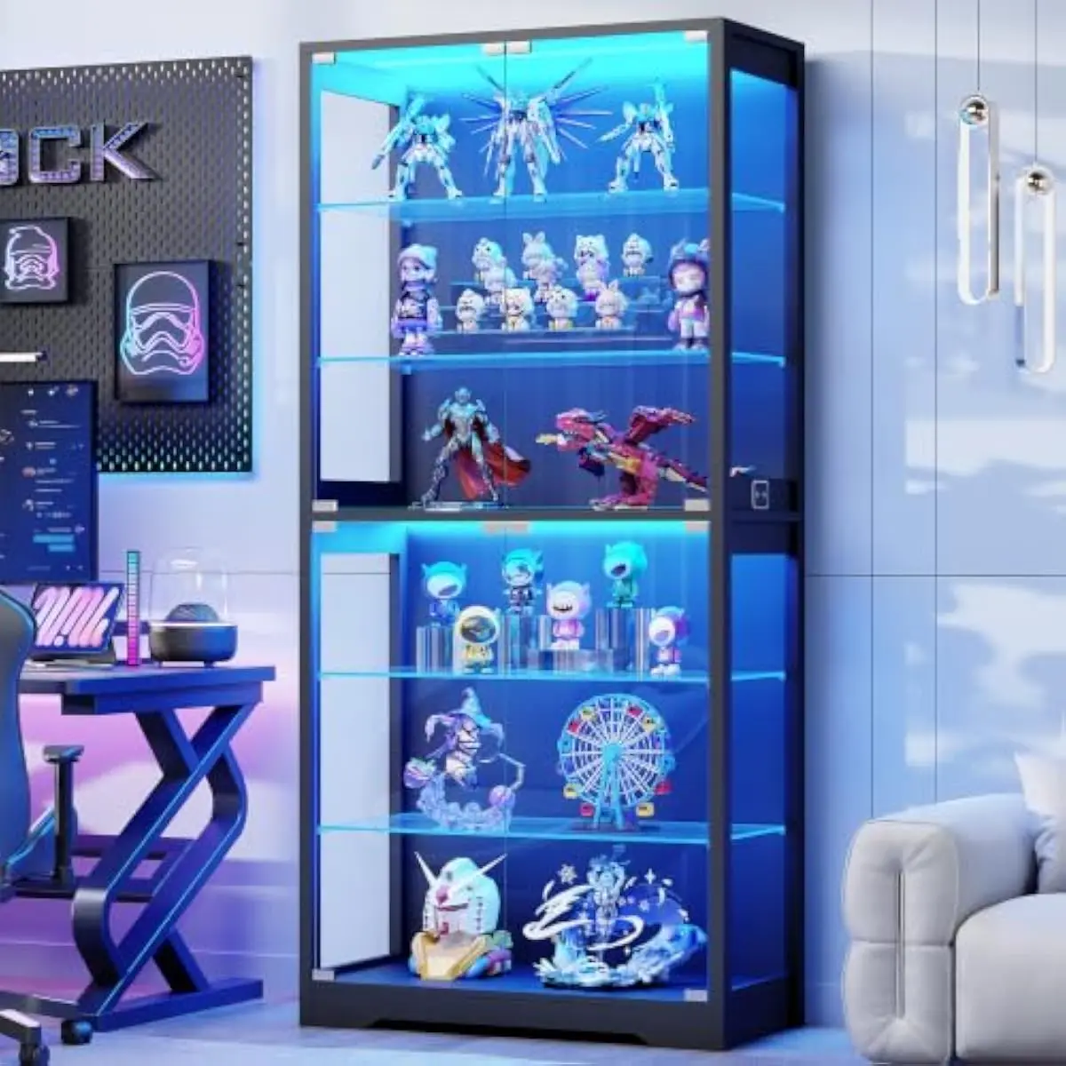 71' Display Cabinet with Glass Door, Curio Cabinet for Collectibles