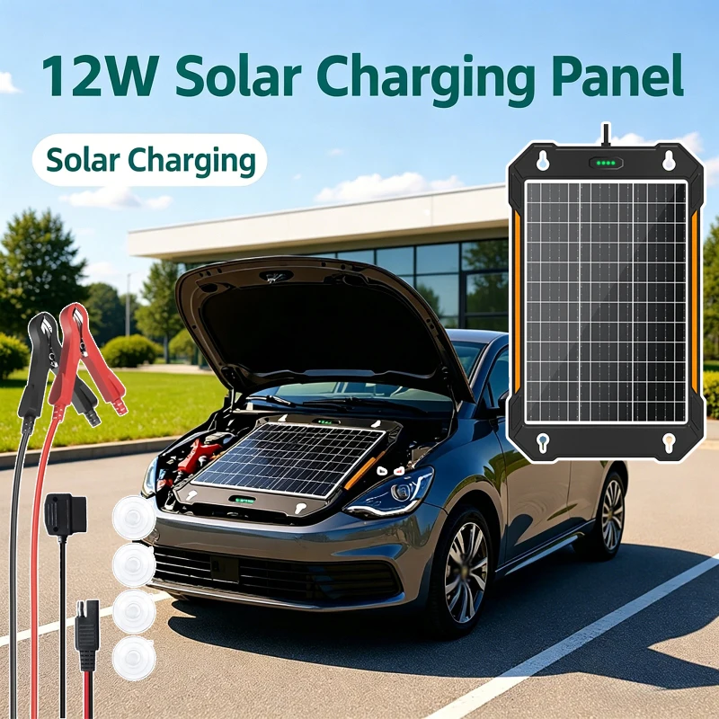 

12W Solar Panel for Car Battery Trickle Charger Monocrystalline Silicon Solar Panel with Charging Controller for Camping Hiking