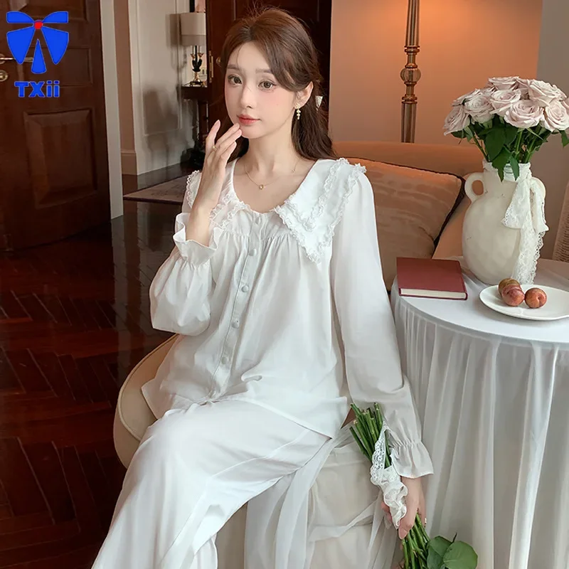 Pajamas Women\'s 2024 Summer Solid Color Long-sleeved Pants Two-piece Suit Loose Casual Cotton Home Clothes Spring and Autumn New