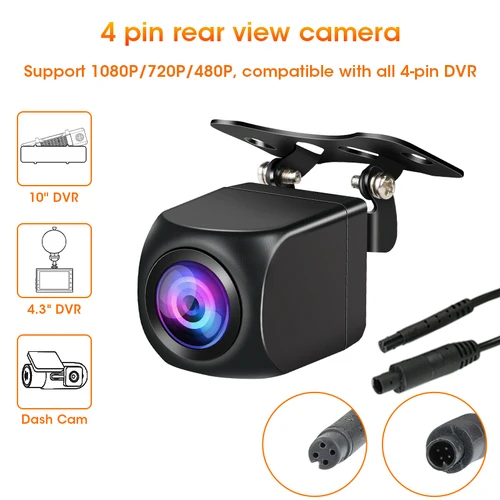 Imagen 2 del producto Cámara de visión trasera Universal de 4 pines para DVR IP68 cámara de respaldo impermeable visión nocturna 12V 1080P cámara de marcha atrás 720P 480P lente de 4 pines
