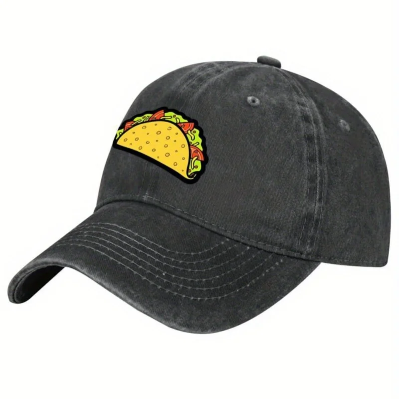 It's Taco Time Baseball Cap - Black Unisex Adjustable Snapback Hat with Vibrant Taco Graphic, Machine Washable Casual Summer Hat