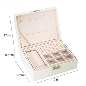 Cajas de joyas de cajas de anillo de caja de joyas de madera de doble capa y empaquetado con organizador de almacenamiento de joyas de cuero PU y estuche de maquillaje 8 Mejor caja de ring de madera de ventas - №1