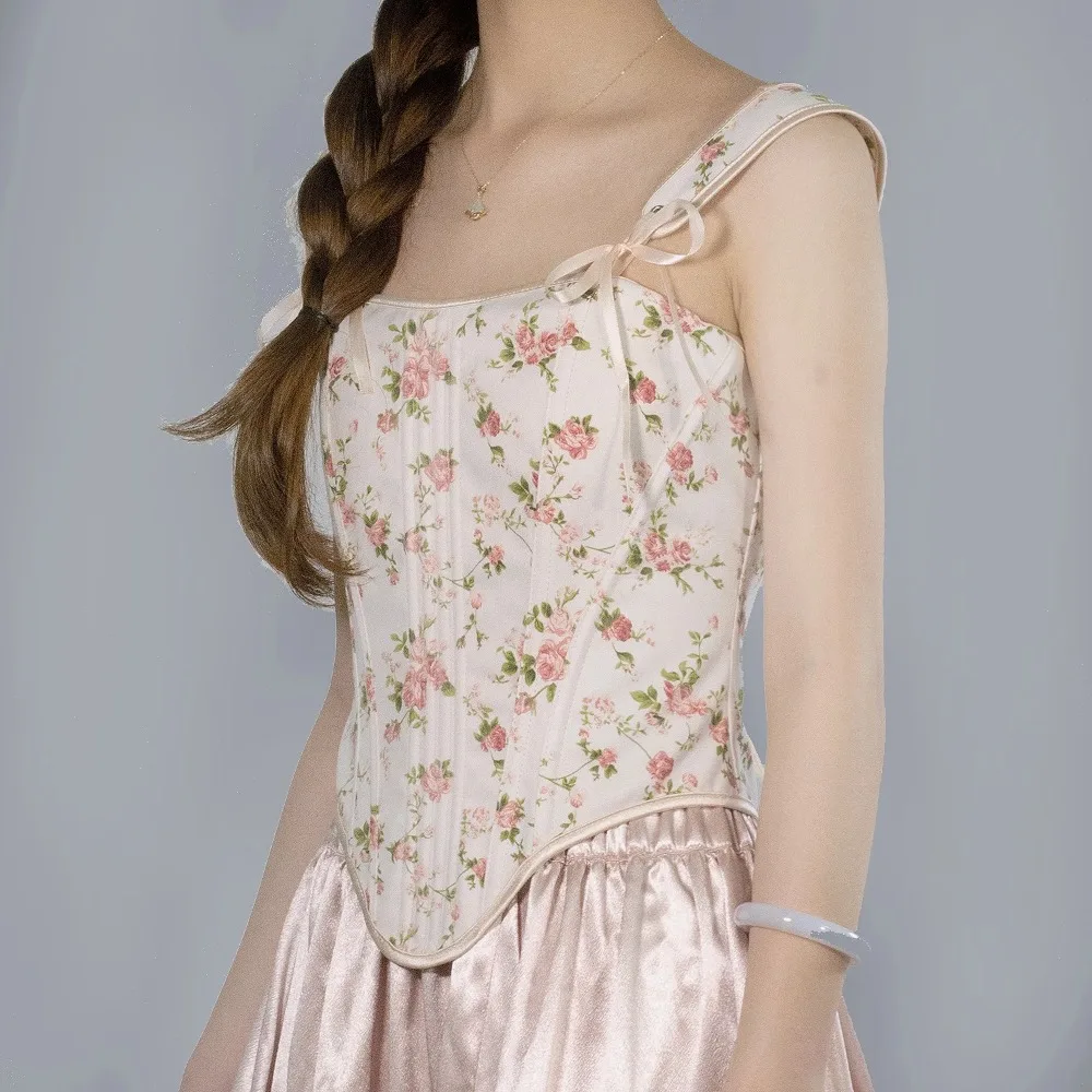 

Women Corset Bustier Overbust Floral Vintage Bodices Lace Up Boned Shaping Tops Slimm Waist Tummy Control Female Underwear