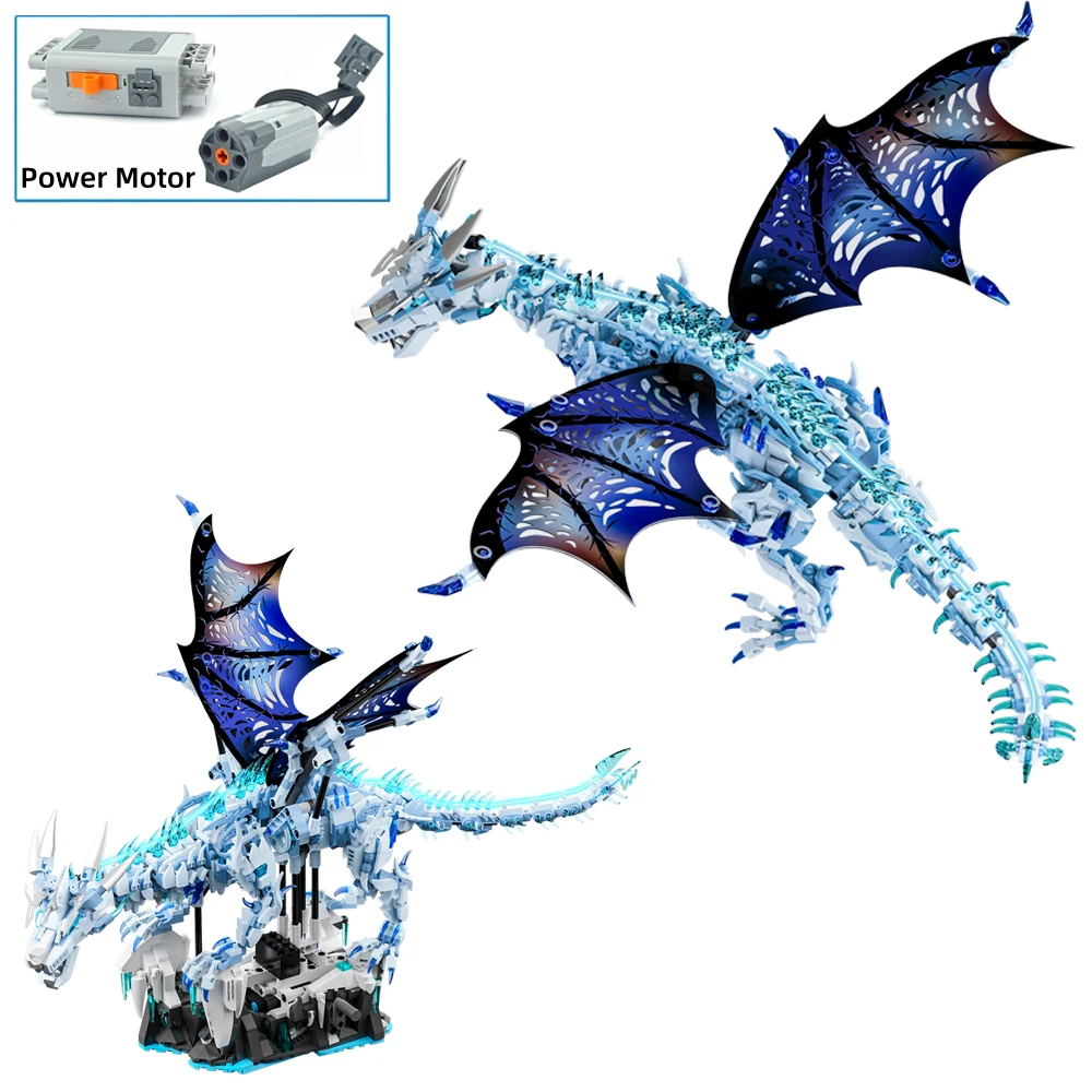 FUNXINEE 1676 Stück Premium Ice Dragon Bricks Advanced Building Challenge Licht leuchtende Augen bewegliche Gelenke MOC Sammlergeschenk