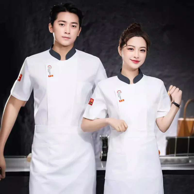 Uniforme de travail de cuisine de Restaurant d'hôtel, veste de Chef à manches courtes, manteau de cuisine blanc d'été pour boulangerie et pâtisserie