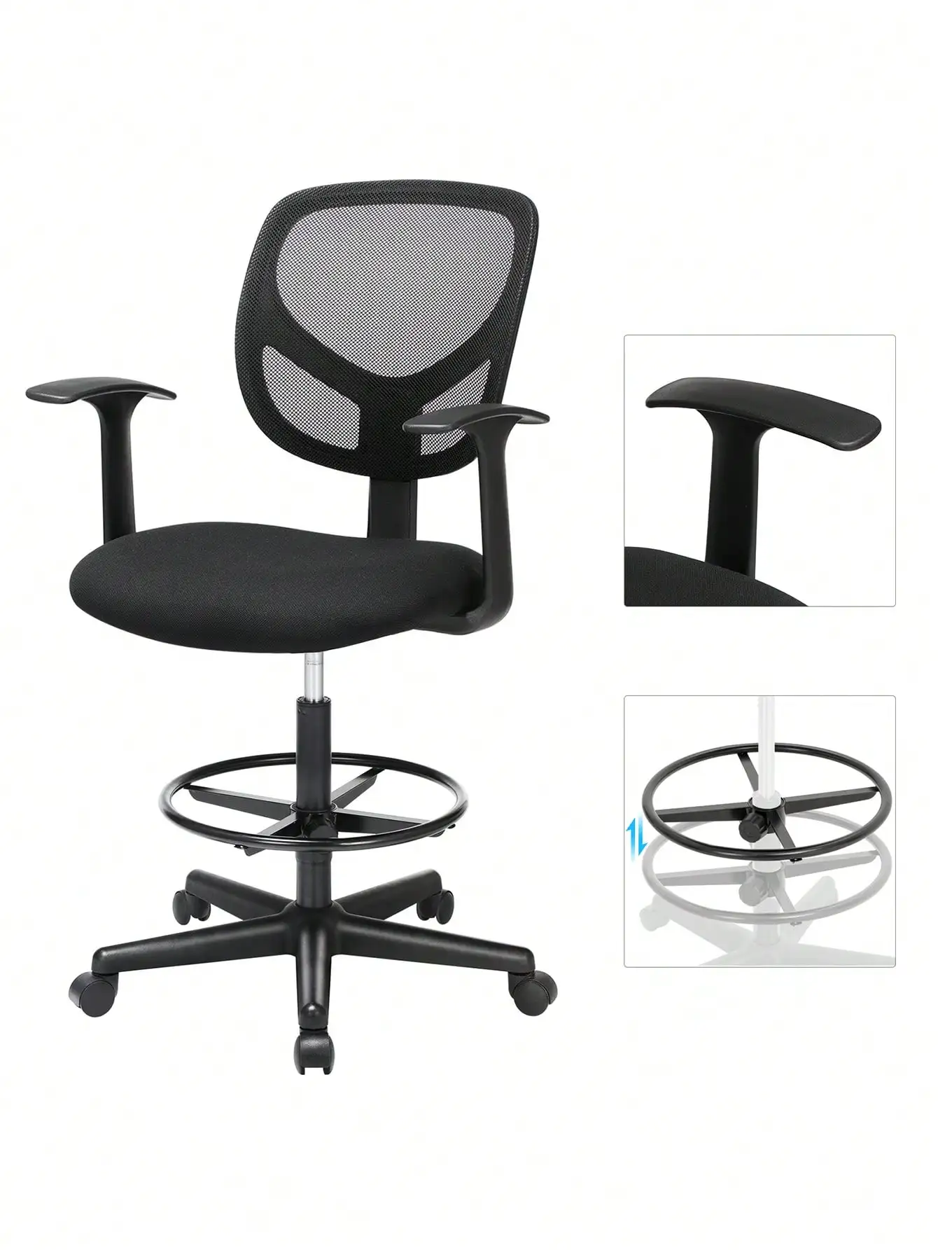 كرسي دوار شبكي مع ارتفاع قابل للتعديل ومسند للقدمين ، كرسي مكتب مريح ، مساند للذراعين ، مقعد من القماش ، حمولة قصوى #4