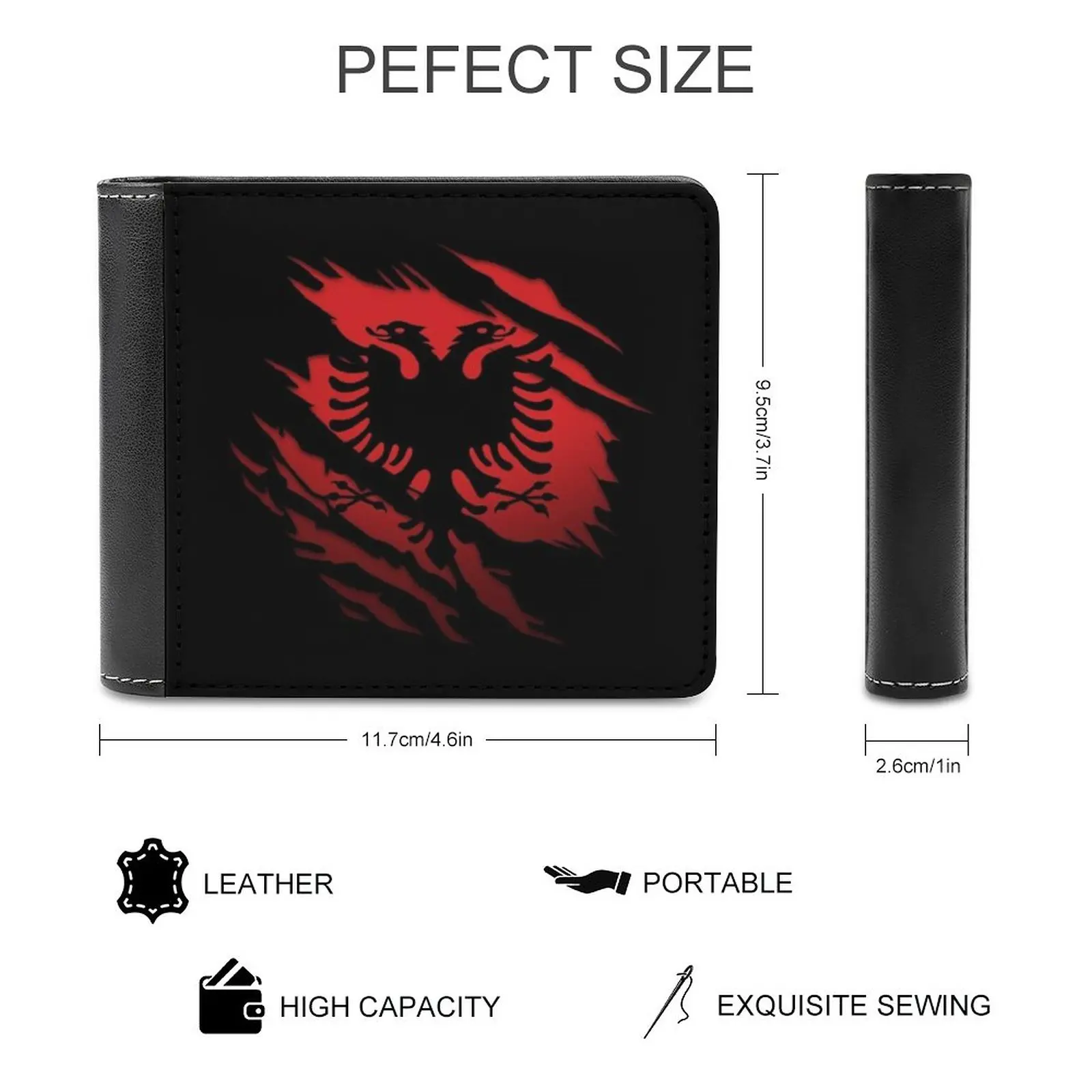 Ripped Albanian Flag Leather Wallet Men's Wallet Diy Personalized Purse Father's Day Gift Ripped Shredded Flag Albania