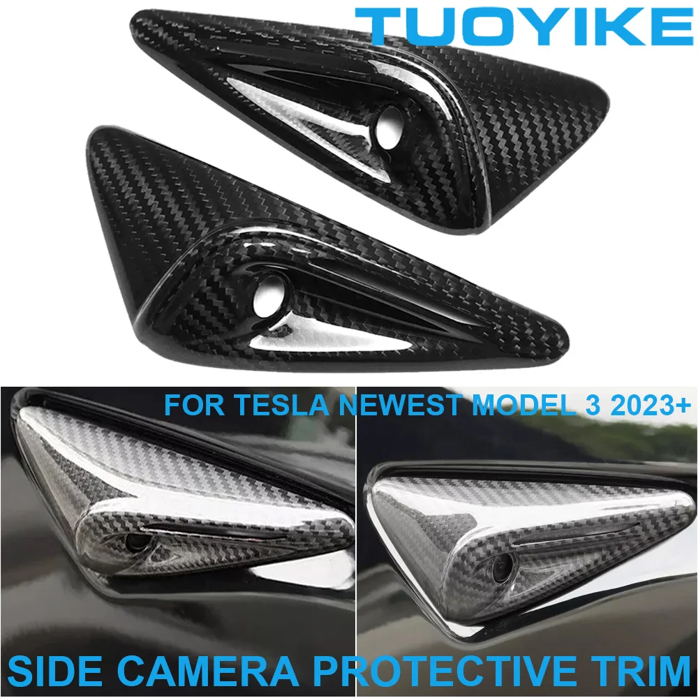 LHD RHD Car Styling Real Dry Carbon Fiber Side Camera Protective Trim Cover Frame Decoration For Tesla Newest Model 3 2023+