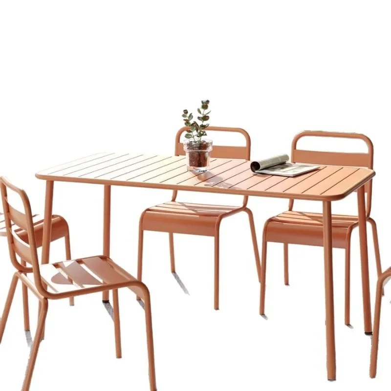 Outdoor courtyard table villa, wrought iron open-air dining table, simple balcony square table