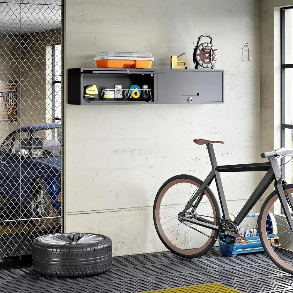 Lockable Flip-Up Door Metal Garage Wall Cabinet - 13.7 Tall Storage Cabinet for Secure Tool Organization