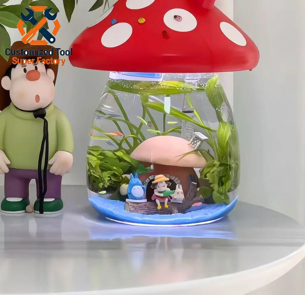 New mushroom fish tank ultra-white glass integrated aquarium filter oxygen desktop bucket fish tank