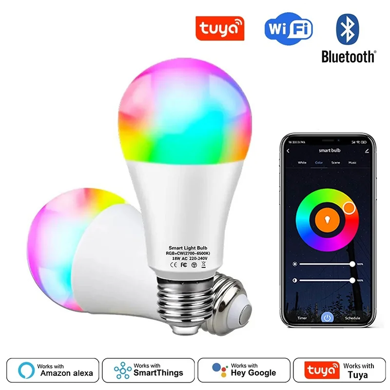 

Tuya Smart Led Light Bulbs Bluetooth Smart Bulb 12W-18W Color Changing Light Dimmable RGB Lamp 220V 110V Smart Life App Control