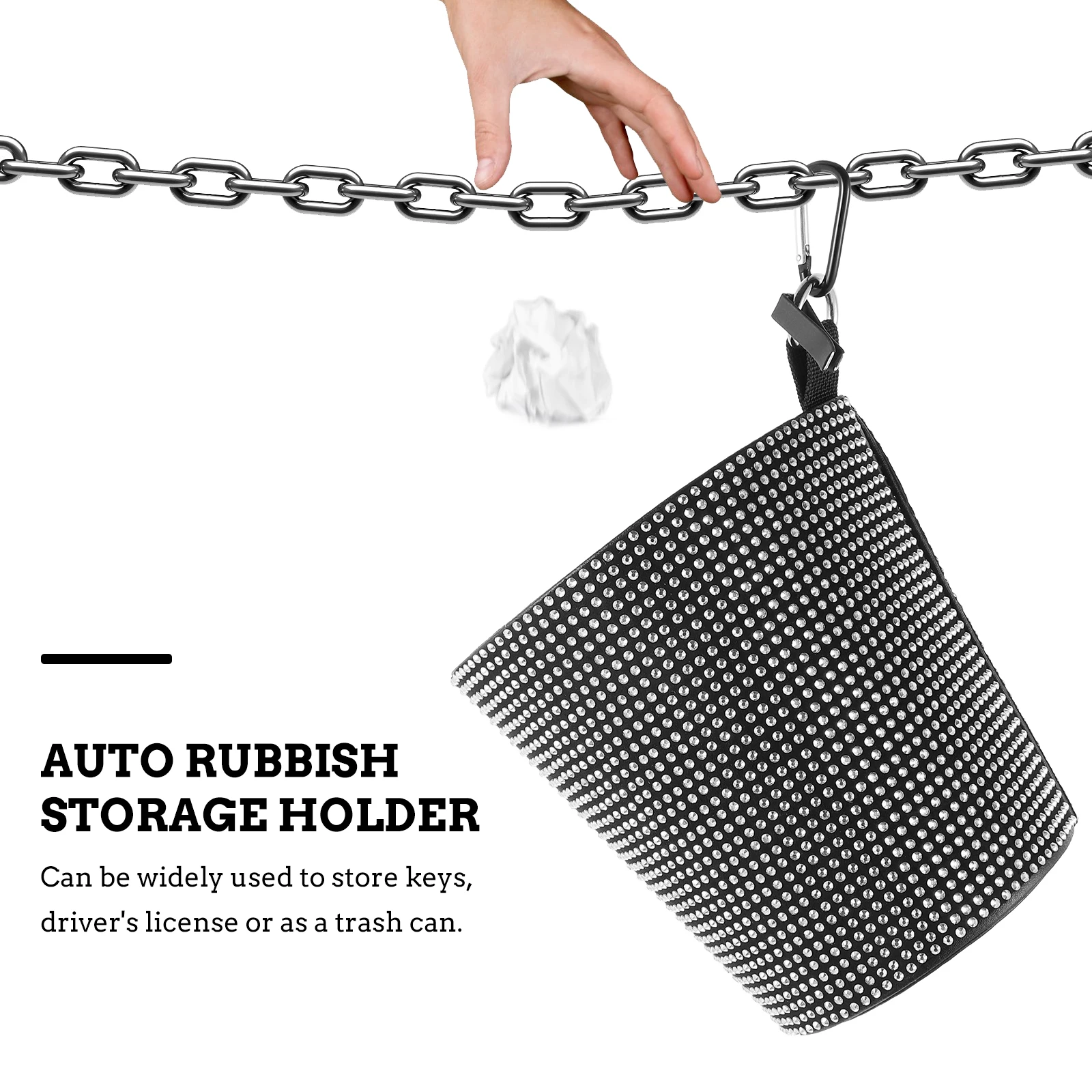 

1pc Car Trash Bin Durable Waste Organizer Garbage Cup Storage Container Rhinestone Design For Vehicle Interior Use