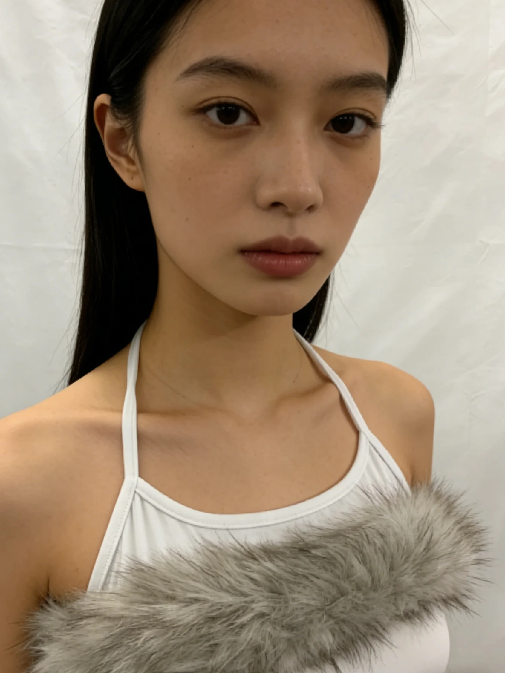 

Fur Embellished Niche Halter Top, Women's Hot Girl High Street Style, Sexy Slim Fit Solid Color Sleeveless Casual Top