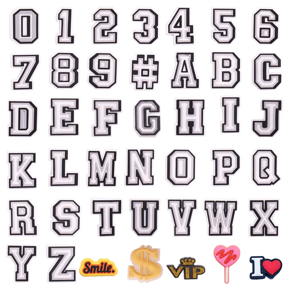 

50pcs Wholesale English Alphabet Kids Shoes Charms Decorations Arabic Numerals Sandals Buckle for Backpack