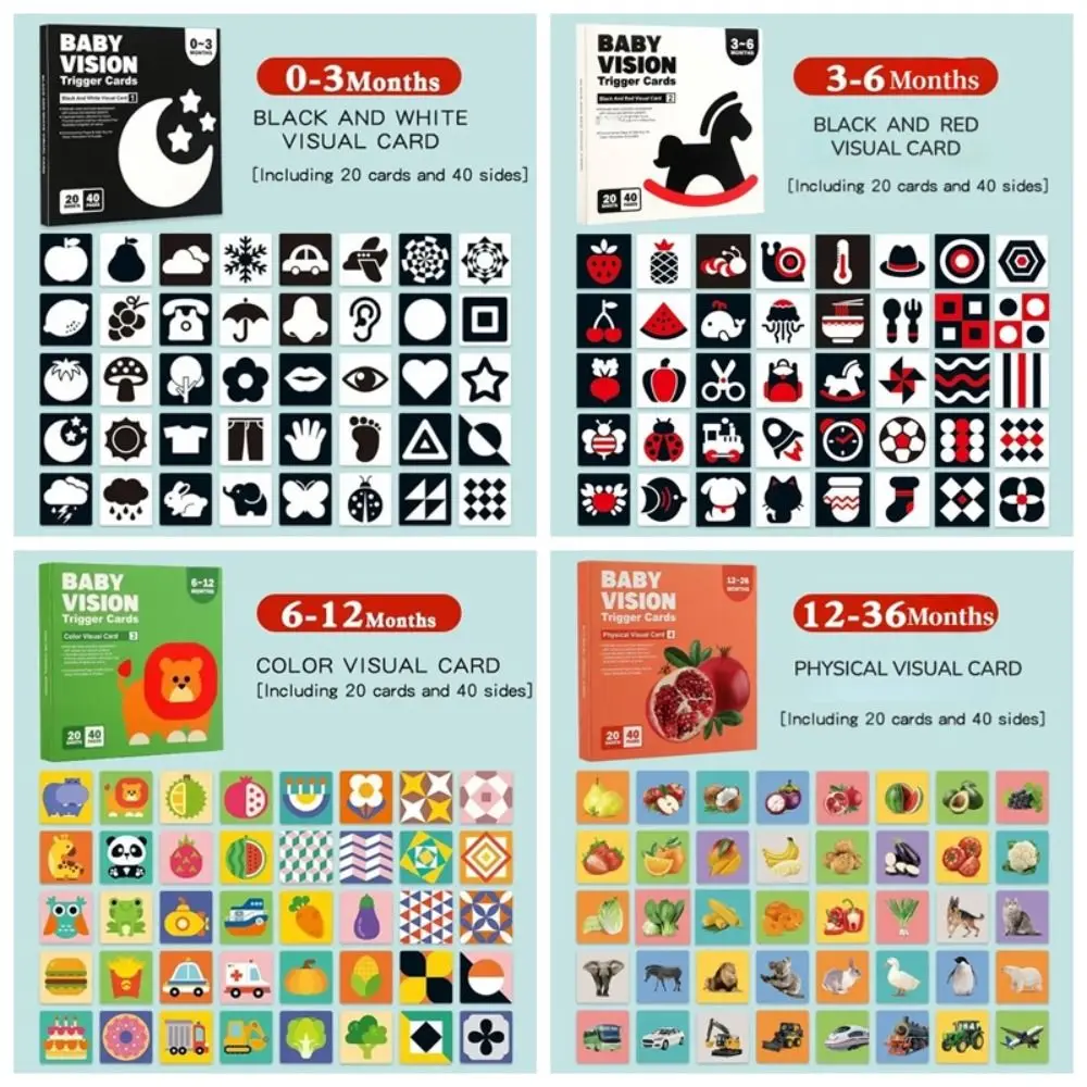 

Бумажные карты для стимуляции детского зрения, двусторонняя водонепроницаемая черно-белая высококонтрастная карта, визуальная карта для стимуляции новорожденных