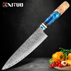 XITUO-cuchillo de chef de acero de Damasco japonés, herramienta de cocina, forjado a mano, antiadherente, santoku, 8 pulgadas, 67 capas