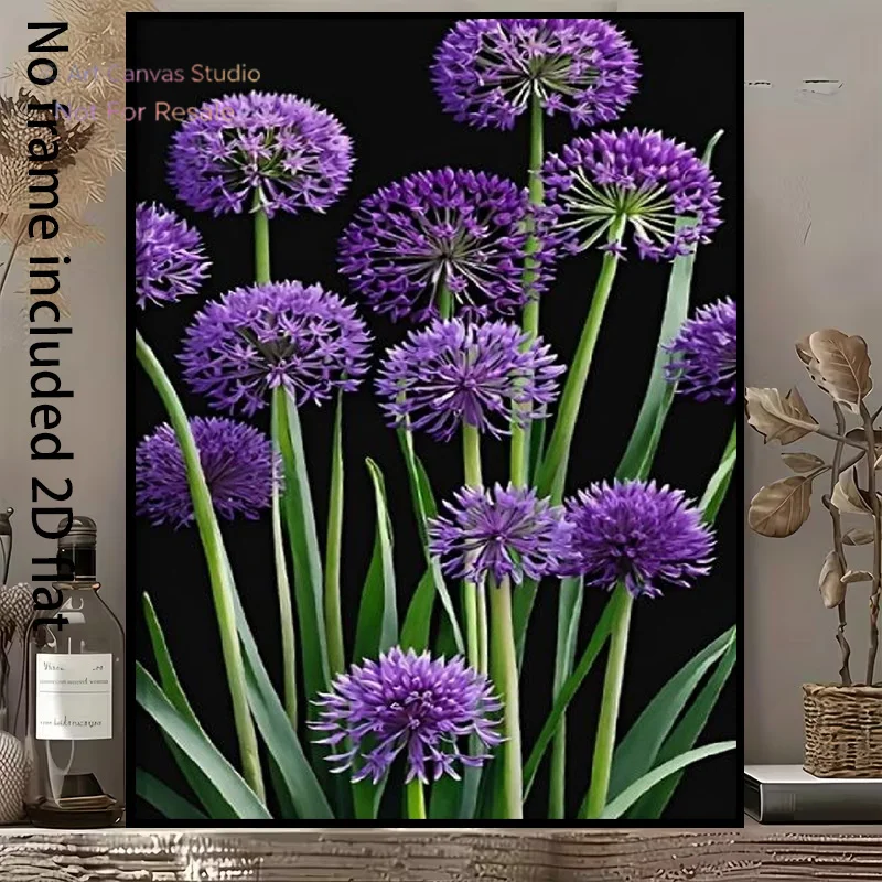 2D Flat, 1pc Modern Minimalist Purple Spherical Flower Canvas Painting - Vertical Frameless Suitable for Bedroom,,, Dorm Deco