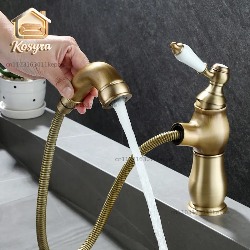 Grifo de lavabo retro de cobre francés, de agua fría y caliente, para baño, lavabo superior, mueble de baño, estilo antiguo para el hogar