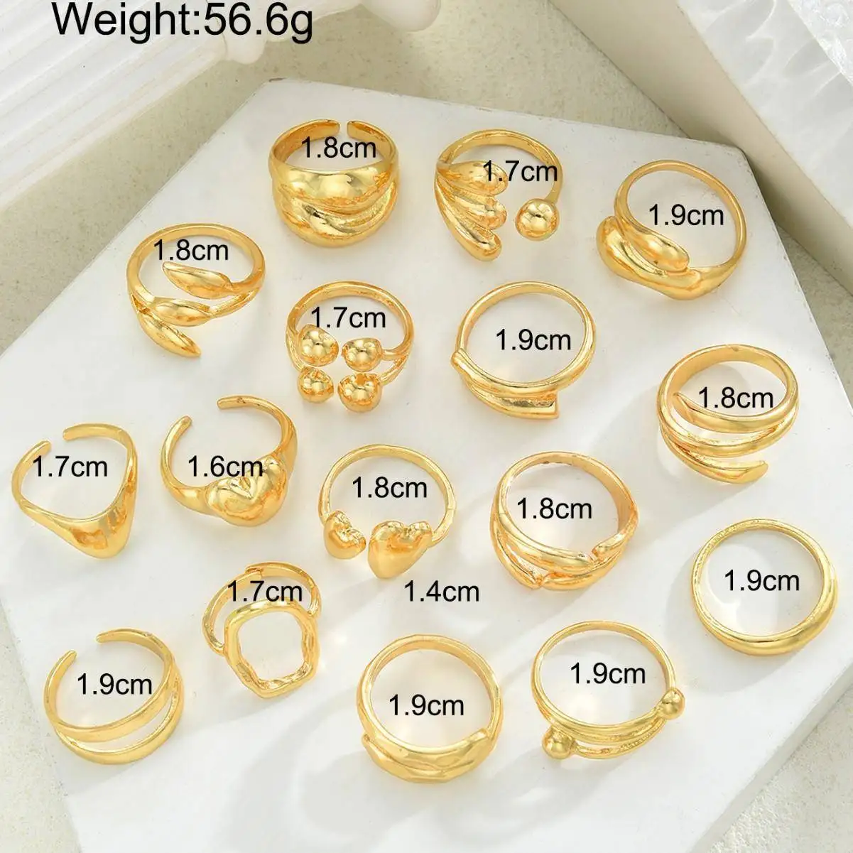 

Комплект открытых колец с эффектным золотым покрытием, в форме нерегулярного сердца, модные индивидуальные украшения из сплава, стильные аксессуары