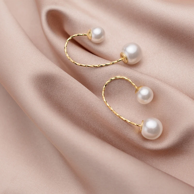 Modian Fashion Genuine 925 Sterling Silver Gold Color Elegant Pearl Dangle Earring for Women Hook Earring Fine Jewelry Brincos