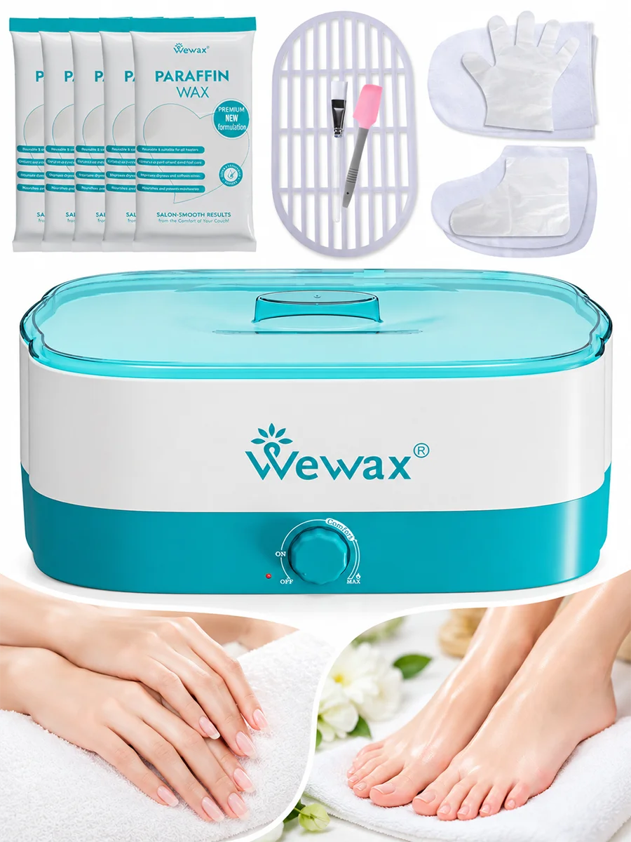 WEWAX 3500ML Paraffin Wax Bath Machine Kit, Large Capacity Wax Heater with Precise Temperature Control, 5 Paraffin Wax Packs, Disposable Hand & Foot Gloves, Thermal Mat, Terry Cloth Mitts & Booties, Brush and Spatula for Home Hand and Foot Care