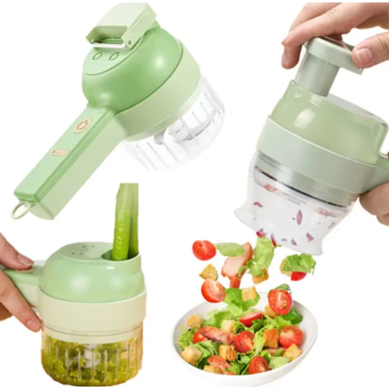 Multifunctional Vegetable Slicer Electric Vegetable Cutter Handheld Garlic Masher USB Charging Food Chopper Peeler Kitchen Tool