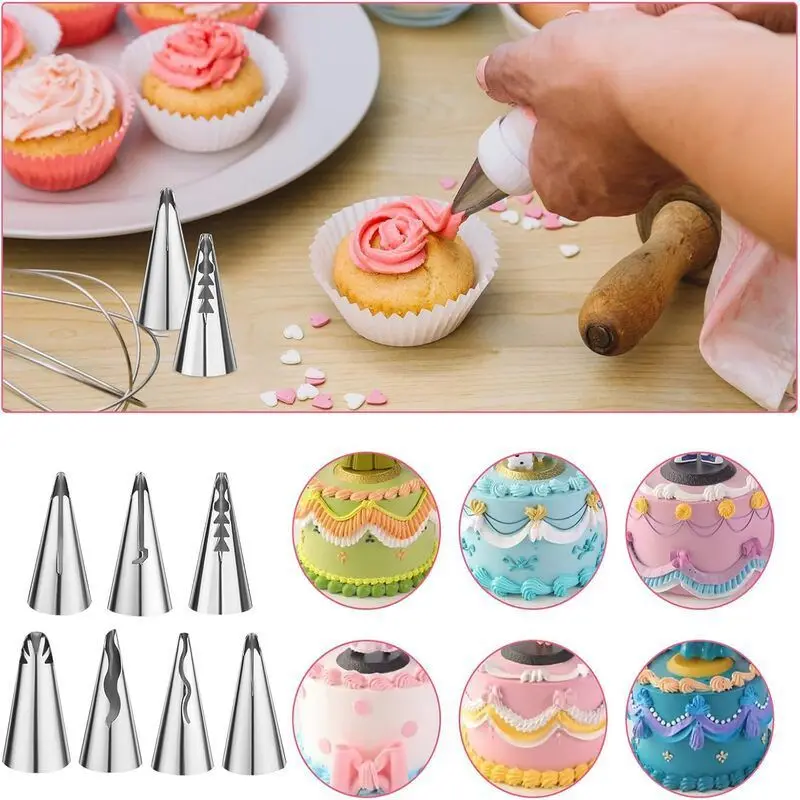 7Pcs Stainless Steel Pleated Skirt Piping Nozzles Set for Pastry Fondant Cake Decorating Ideal Baking Tools Russian Nozzle Tips