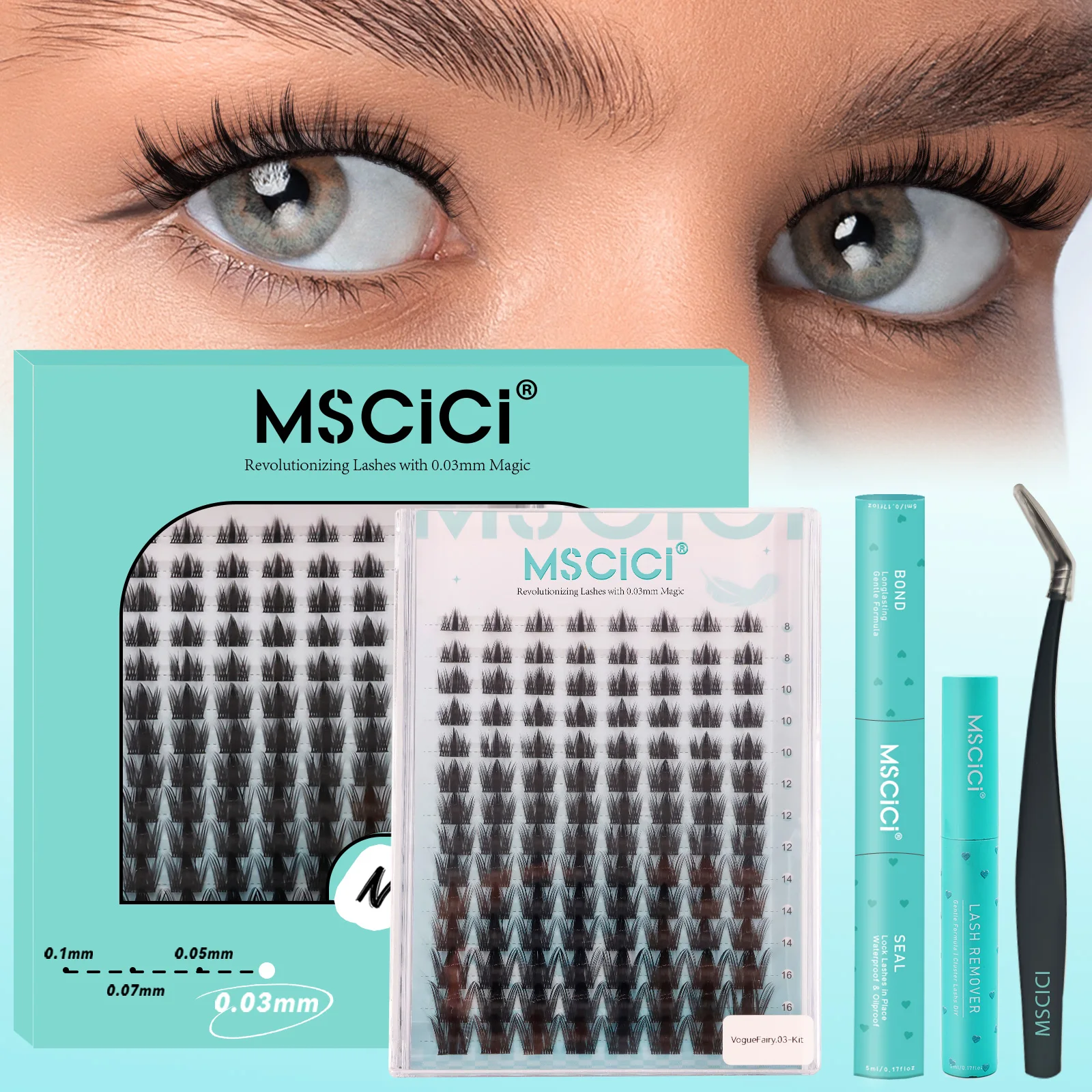 Mscici 3D Effect Design Manga Lash Clusters Kit-DlY Natural Anime Cluster Lashes Free Clear Lash Glue for Sensitive Eyes