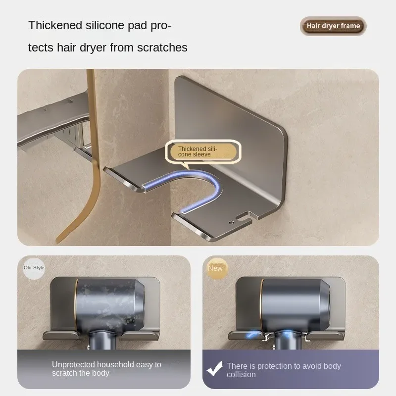 Rak Pengering Rambut Kamar Mandi, Penyangga Catok Rambut, Rak Tanpa Paku untuk Dinding, Rak Penyimpanan Kamar Mandi, Rak Dinding untuk Rumah