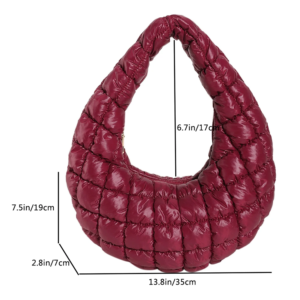 Quilted Padded Chic Hobo Bag Retro Red Small Handbags Pleated Cloud Cotton Top Handle Bag Women Lightweight Simple Armpit Purses