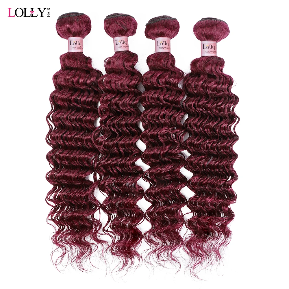 Burgundy 99J Deep Wave Bundles With Closure Brazilian Human Hair Bundles With Closure 4x4 Hair Extension For Women 28 30 Inch