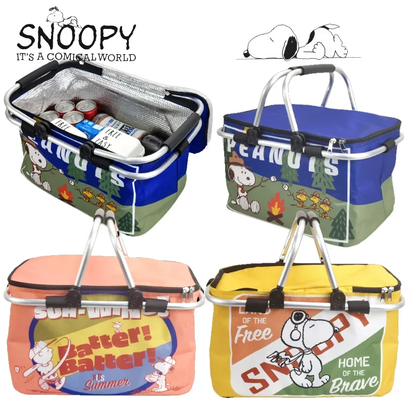 

Snoopy Folding Picnic Camping Lunch Bags Insulated Cooler Bag Cool Hamper Storage Basket Bag Box Outdoor Portable Picnic Basket