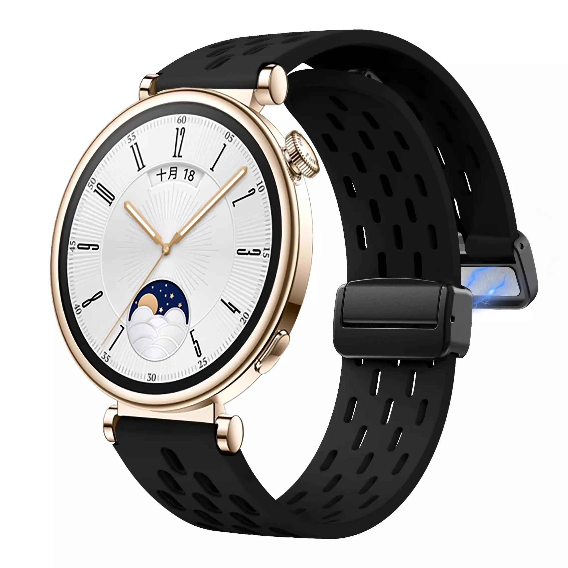 18mm Folding Magnetic Silicone Strap for Huawei Watch GT4 41mm Wristband Breathable Mesh Magnetic Buckle,Quick Release GT4 Band