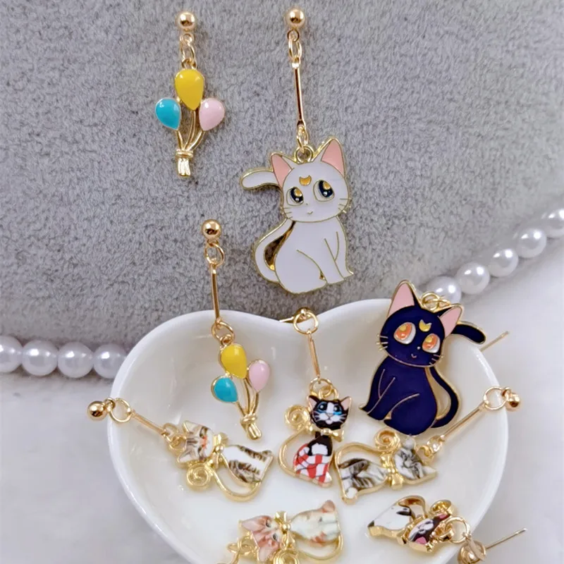 New fashion Japanese and Korean European style enamel cat balloon asymmetric earrings ladies party girls jewelry gifts