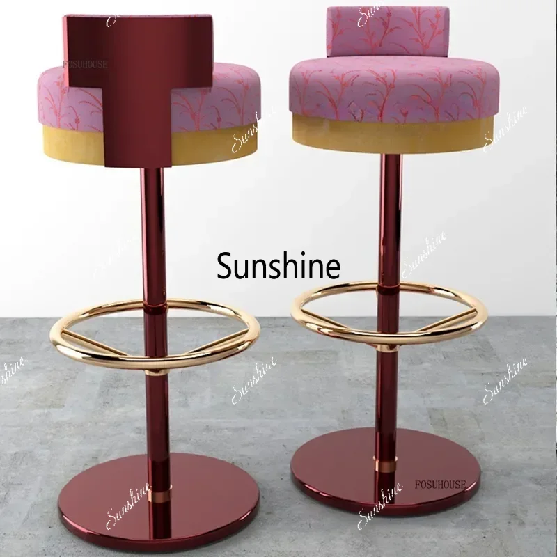 Light Luxury Stainless Steel Bar Chairs Modern High-end Bar Stool Hotel Front Desk Home Island Chairs Swivel Backrest High Stool