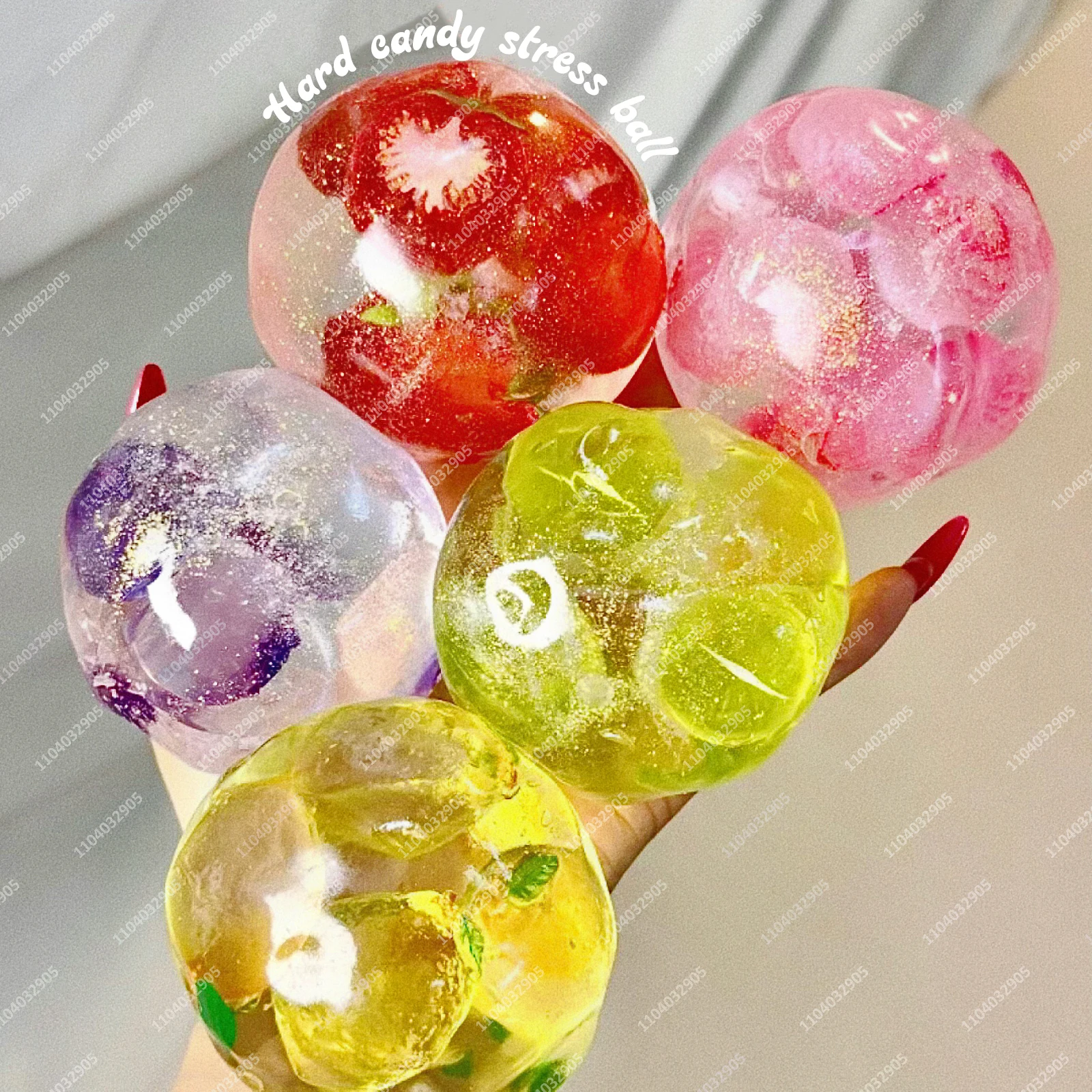 Image of Glas-Frucht-Hartbonbon-Stressball, Squishy-Spielzeug, Butterweicher, nicht-rückfedernder Quetschball, ASMR Sensorisches Anti-Stress-Fidget-Spielzeug für Erwachsene