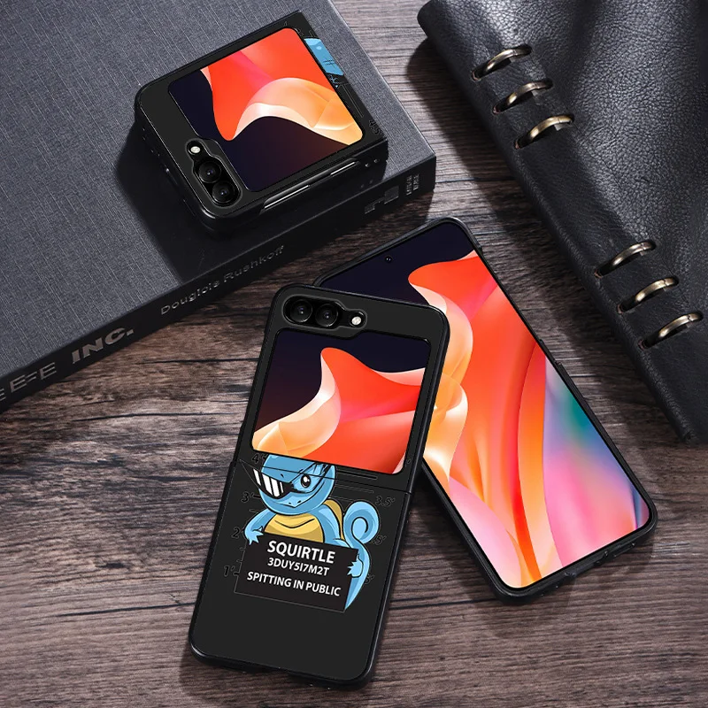 New Trend Phone Case For Samsung Galaxy Z Flip 6 5 4 3 5G Flip6 Flip5 Flip4 Pikachu Squirtle Pokemon Black Hard Matte Back Cover image 5