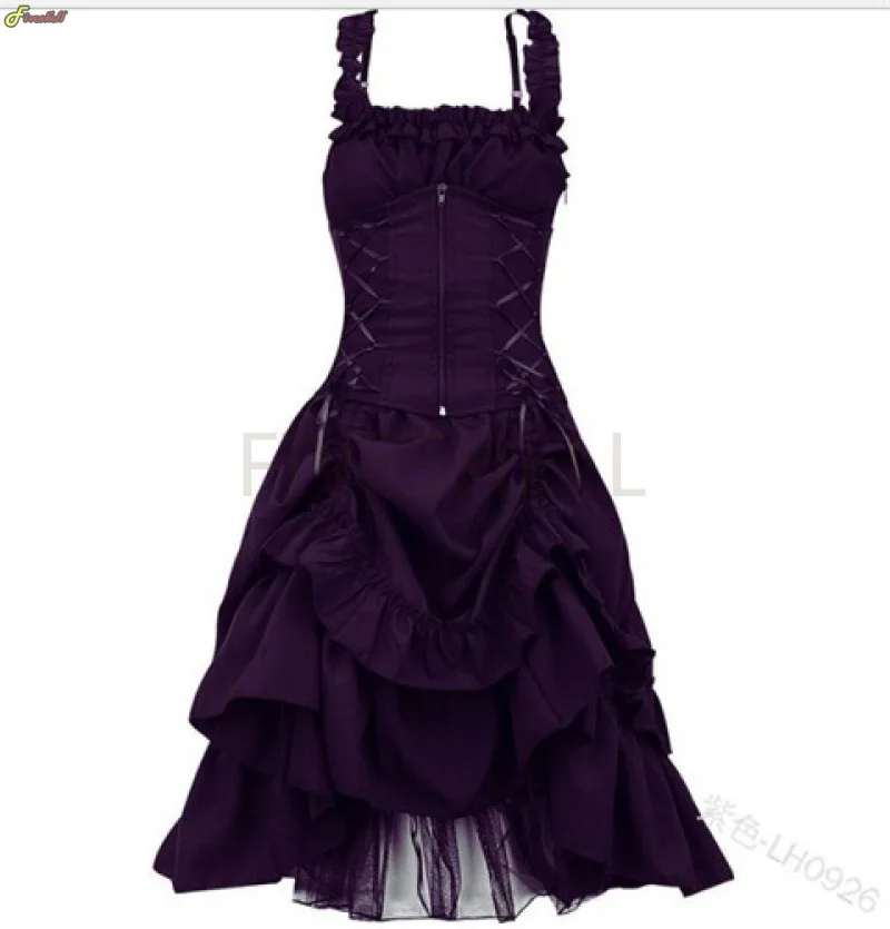 Halloween Medieval Gothic Dress Steampunk Victorian Black Dress Sleeveless Ruffled Lolita Palace Court Princess Robe for Women