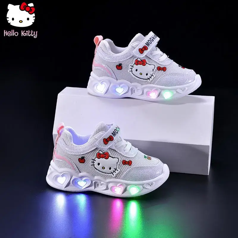 

Hello Kitty Child Cartoon Led Illuminated Sports Shoes Spring Autumn New Girls' Anime Kawaii Mesh Breathable Dad Shoes
