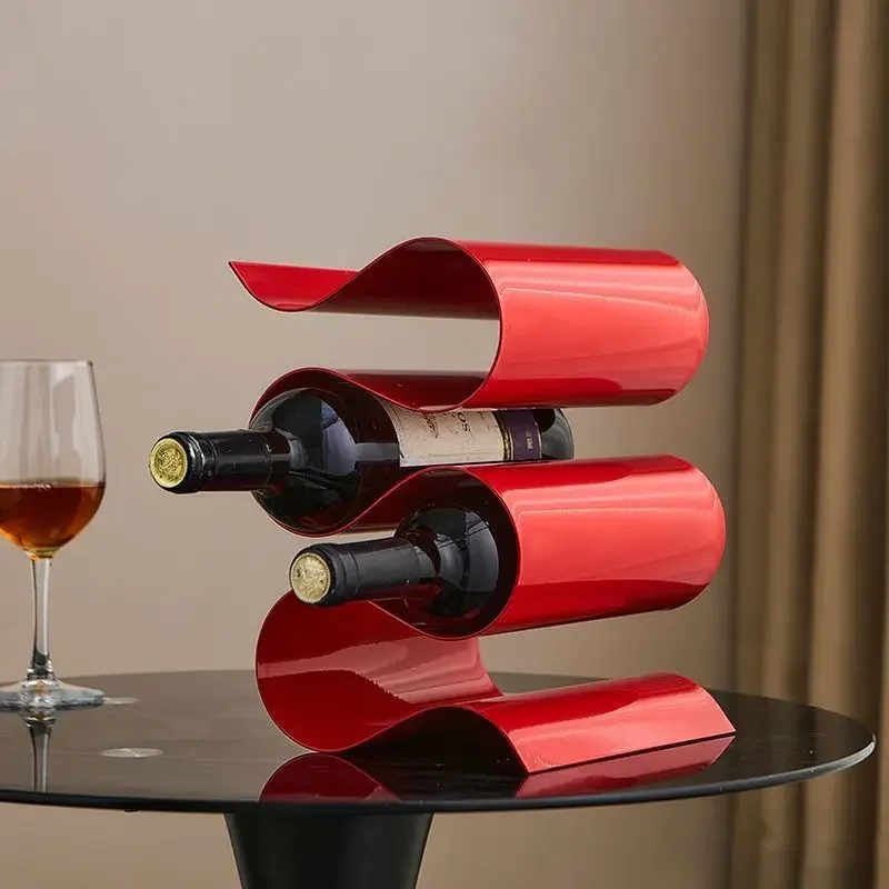S-shaped Corrugated Metal Wine Stoage Rack Decoration Home Livingroom Table Accessories Bar Wine Cabinet Wine Shelf Ornaments