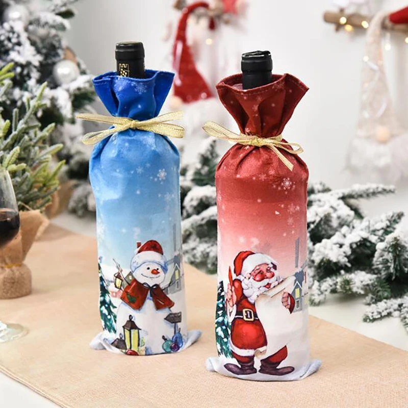 2020 New Christmas Red Wine Bottle Covers Bag Santa Claus Dinner Champagne Bottle Cover Table Decor For Home